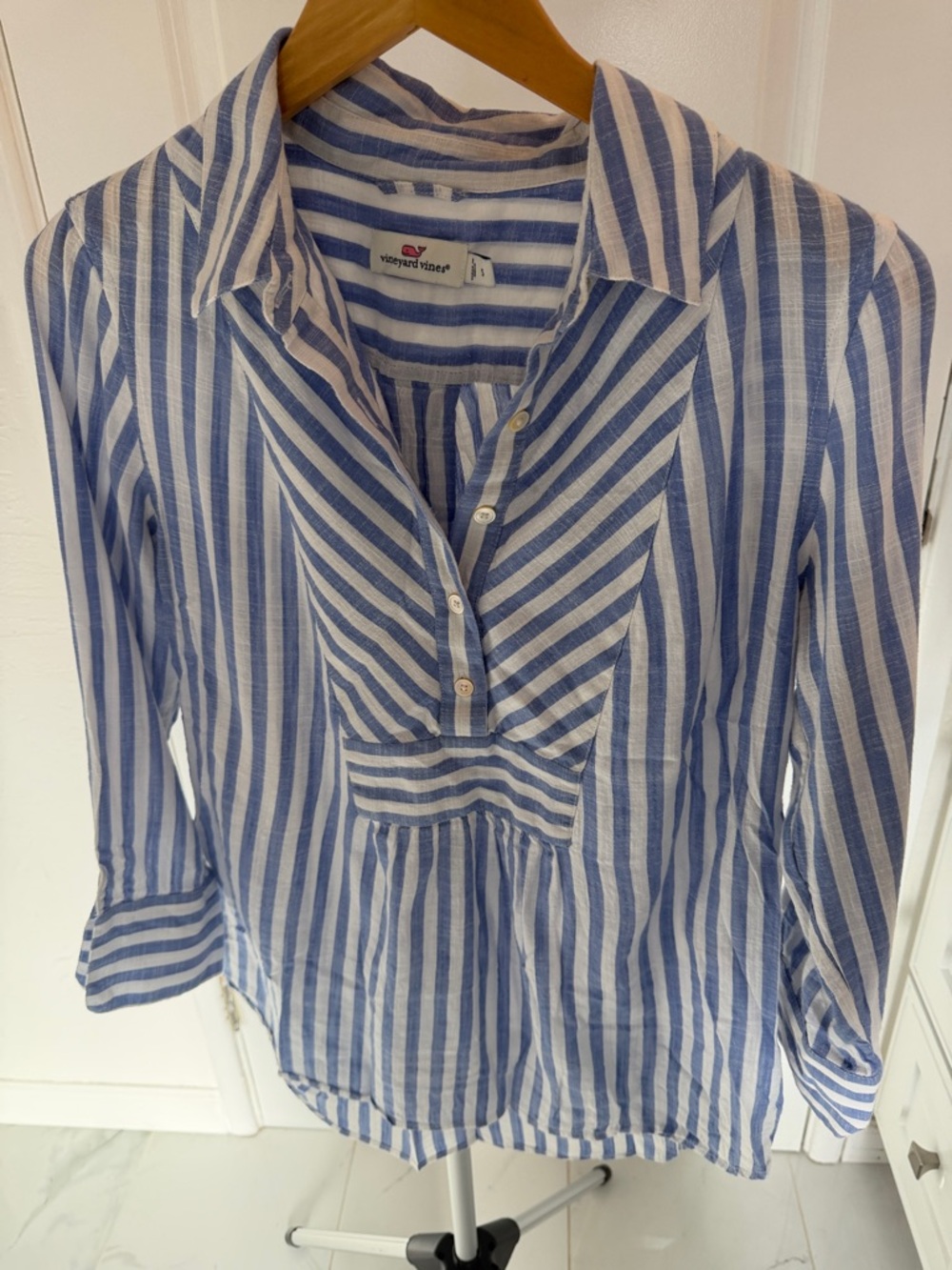 Vineyard Vines Blue and White Striped Linen-Blend Pullover Tunic